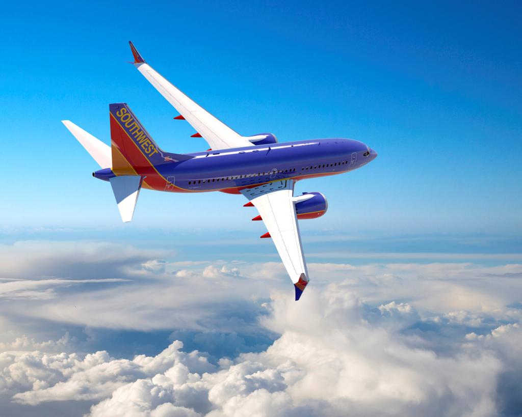 Boeing 737 Max 7 in the colors of launch customer Southwest Airlines